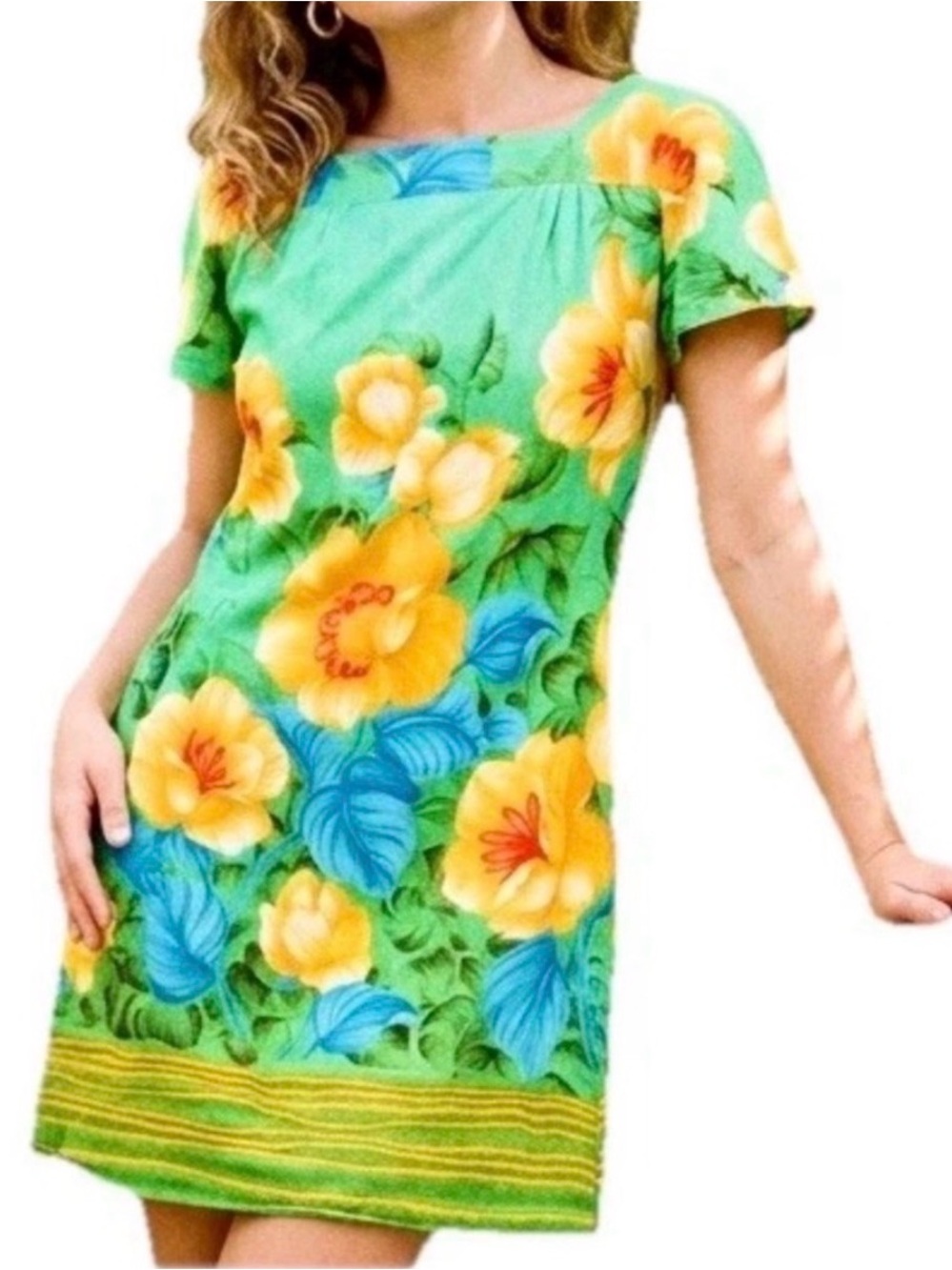1960s Vintage Hawaiian Roberta Lynn Floral Dress Hibiscus Luau Tropical Tiki